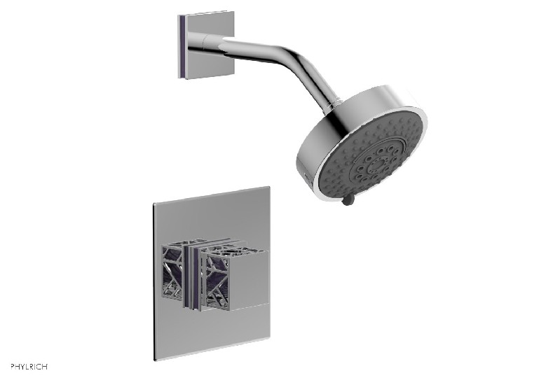 PHYLRICH 222-22-046 JOLIE 4 7/8 INCH WALL MOUNT SQUARE HANDLE PRESSURE BALANCE SHOWER SET WITH PURPLE ACCENTS