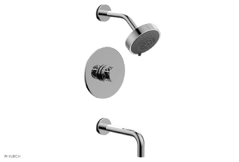 PHYLRICH 222-26-041 JOLIE WALL MOUNT KNOB HANDLE PRESSURE BALANCE TUB AND SHOWER SET WITH BLACK ACCENTS