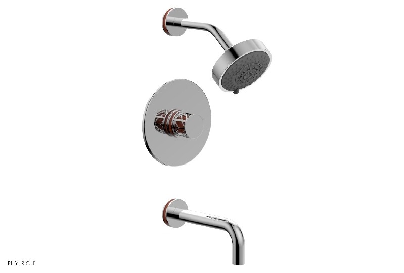 PHYLRICH 222-26-042 JOLIE WALL MOUNT KNOB HANDLE PRESSURE BALANCE TUB AND SHOWER SET WITH ORANGE ACCENTS