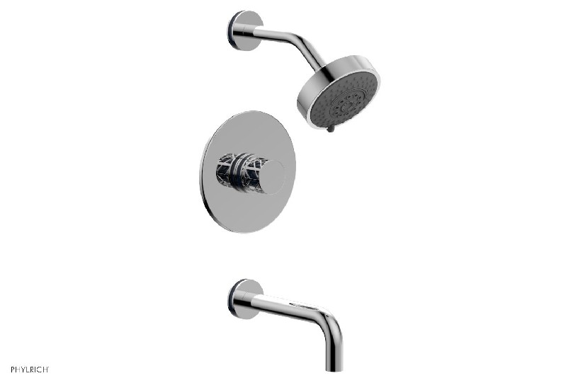 PHYLRICH 222-26-044 JOLIE WALL MOUNT KNOB HANDLE PRESSURE BALANCE TUB AND SHOWER SET WITH NAVY BLUE ACCENTS