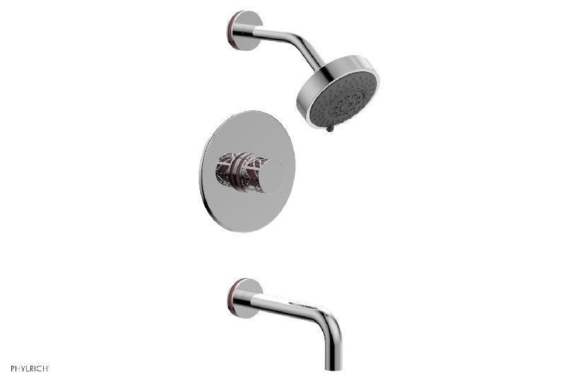 PHYLRICH 222-26-045 JOLIE WALL MOUNT KNOB HANDLE PRESSURE BALANCE TUB AND SHOWER SET WITH PINK ACCENTS
