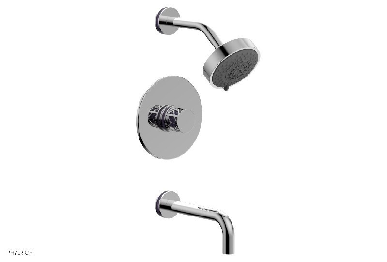 PHYLRICH 222-26-046 JOLIE WALL MOUNT KNOB HANDLE PRESSURE BALANCE TUB AND SHOWER SET WITH PURPLE ACCENTS