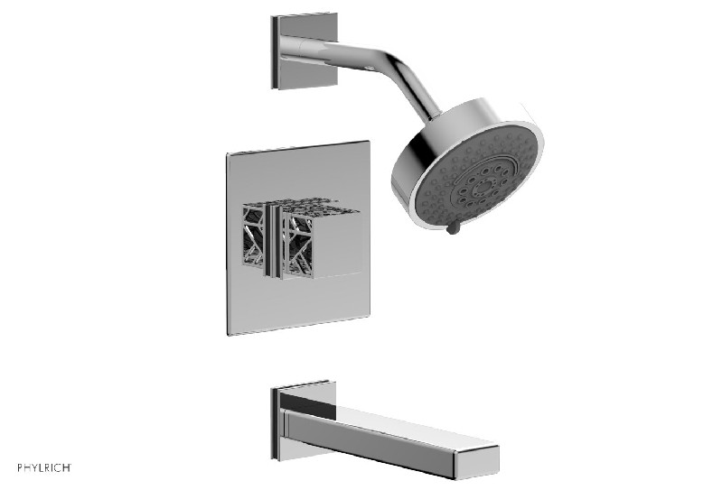 PHYLRICH 222-27-041 JOLIE 4 13/16 INCH WALL MOUNT SQUARE HANDLE PRESSURE BALANCE TUB AND SHOWER SET WITH BLACK ACCENTS