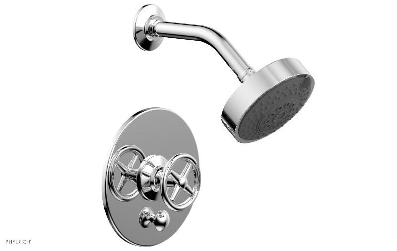 PHYLRICH 4-614 WORKS 4 7/8 INCH LESS SPOUT WALL MOUNT PRESSURE BALANCE SHOWER AND DIVERTER SET WITH WHEEL HANDLE