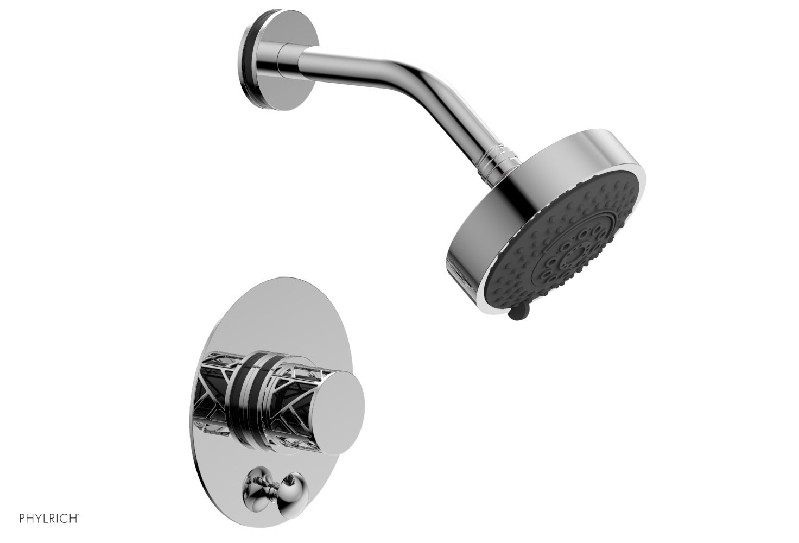 PHYLRICH 4-677-041 JOLIE 4 13/16 INCH LESS SPOUT WALL MOUNT KNOB HANDLE PRESSURE BALANCE SHOWER AND DIVERTER SET WITH BLACK ACCENTS
