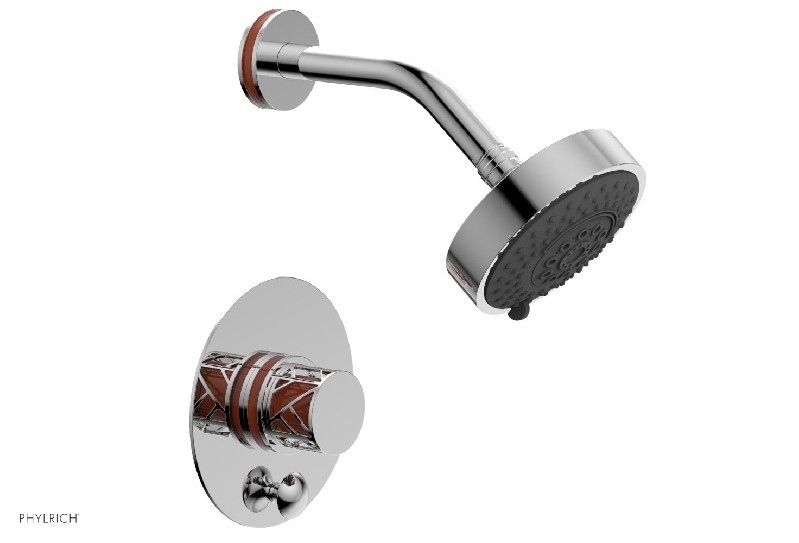 PHYLRICH 4-677-042 JOLIE 4 13/16 INCH LESS SPOUT WALL MOUNT KNOB HANDLE PRESSURE BALANCE SHOWER AND DIVERTER SET WITH ORANGE ACCENTS