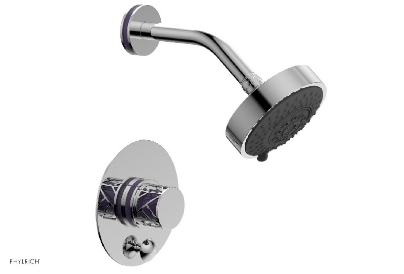 PHYLRICH 4-677-046 JOLIE 4 13/16 INCH LESS SPOUT WALL MOUNT KNOB HANDLE PRESSURE BALANCE SHOWER AND DIVERTER SET WITH PURPLE ACCENTS