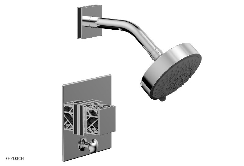 PHYLRICH 4-678-041 JOLIE 4 13/16 INCH LESS SPOUT WALL MOUNT SQUARE HANDLE PRESSURE BALANCE SHOWER AND DIVERTER SET WITH BLACK ACCENTS