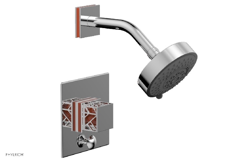PHYLRICH 4-678-042 JOLIE 4 13/16 INCH LESS SPOUT WALL MOUNT SQUARE HANDLE PRESSURE BALANCE SHOWER AND DIVERTER SET WITH ORANGE ACCENTS