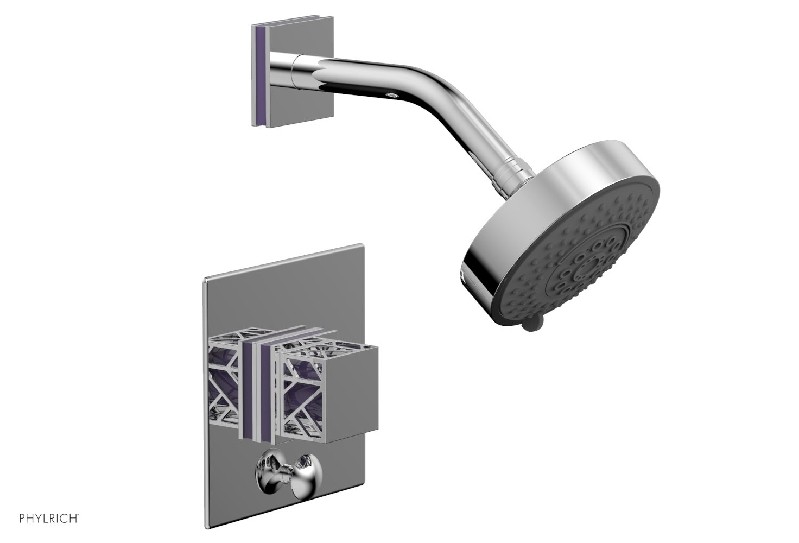 PHYLRICH 4-678-046 JOLIE 4 13/16 INCH LESS SPOUT WALL MOUNT SQUARE HANDLE PRESSURE BALANCE SHOWER AND DIVERTER SET WITH PURPLE ACCENTS