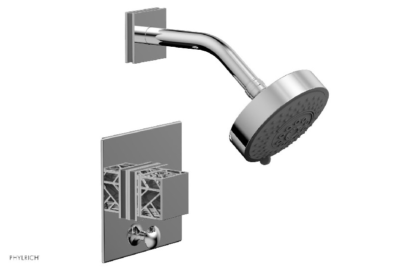 PHYLRICH 4-678-048 JOLIE 4 13/16 INCH LESS SPOUT WALL MOUNT SQUARE HANDLE PRESSURE BALANCE SHOWER AND DIVERTER SET WITH GREY ACCENTS