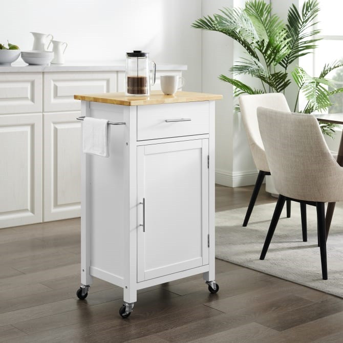CROSLEY CF3028NA-WH SAVANNAH 22 1/4 INCH TRANSITIONAL DESIGN WOOD TOP COMPACT KITCHEN ISLAND OR CART - WHITE