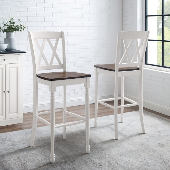 CROSLEY CF501030-WH SHELBY 18 INCH TRADITIONAL DESIGN 2-PIECE BAR STOOL SET - DISTRESSED WHITE