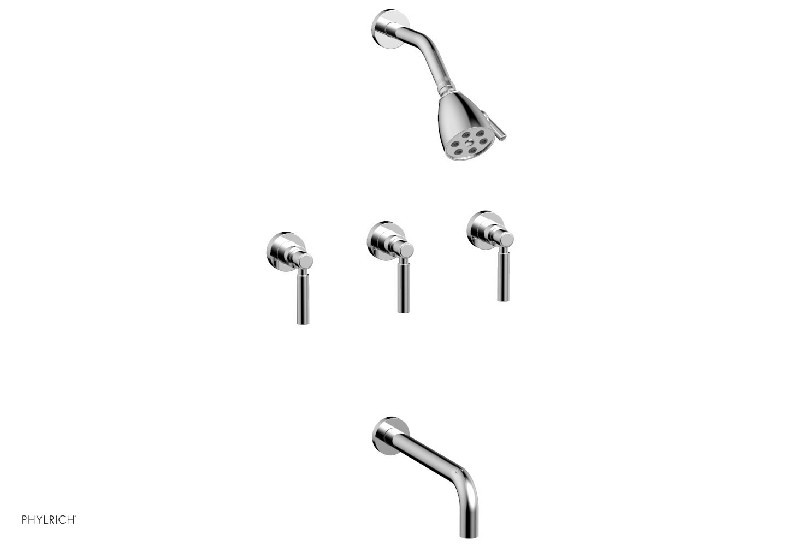 PHYLRICH D2130-10 BASIC 10 INCH SPOUT WALL MOUNT TUB AND SHOWER SET WITH THREE LEVER HANDLES