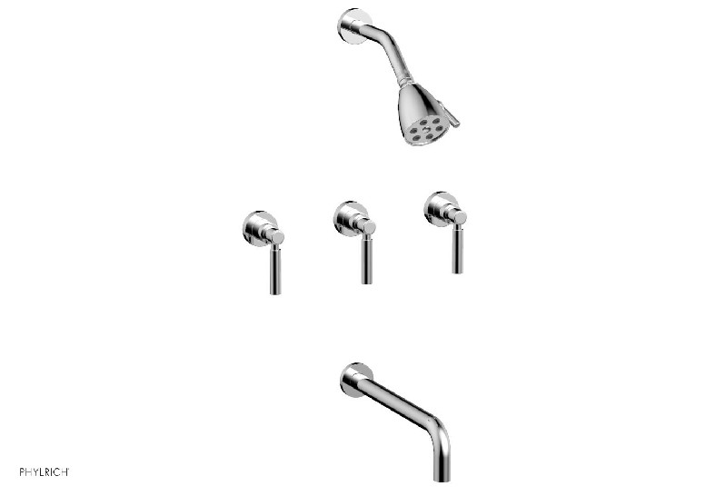PHYLRICH D2130-12 BASIC 12 INCH SPOUT WALL MOUNT TUB AND SHOWER SET WITH THREE LEVER HANDLES