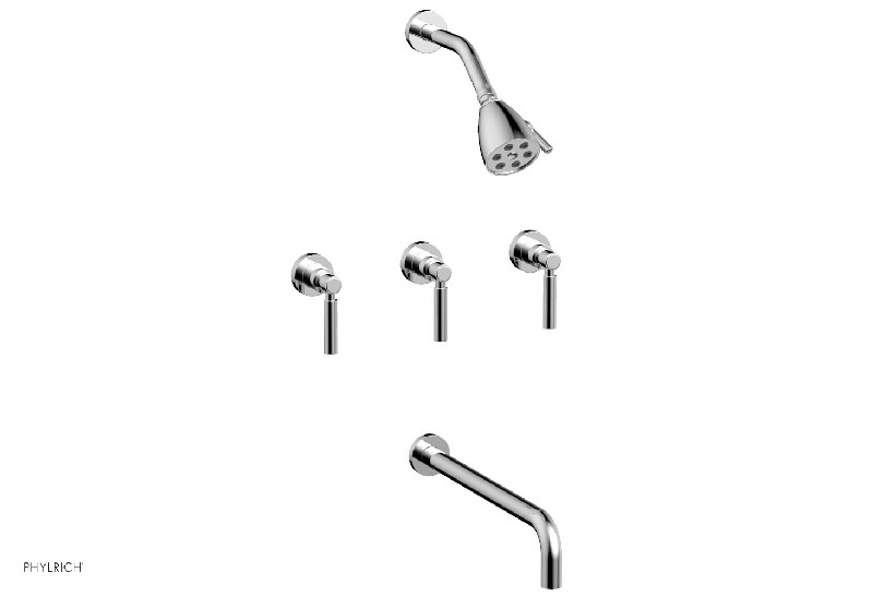 PHYLRICH D2130-14 BASIC 14 INCH SPOUT WALL MOUNT TUB AND SHOWER SET WITH THREE LEVER HANDLES