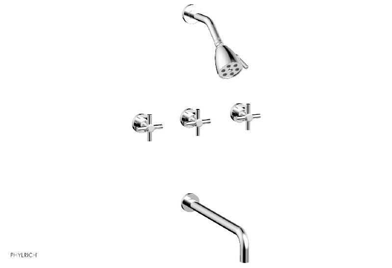 PHYLRICH D2134-14 BASIC 14 INCH SPOUT WALL MOUNT TUB AND SHOWER SET WITH THREE TUBULAR CROSS HANDLES