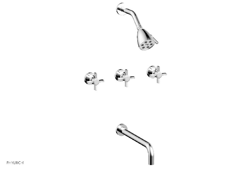 PHYLRICH D2137-12 BASIC 12 INCH SPOUT WALL MOUNT TUB AND SHOWER SET WITH THREE CROSS HANDLES