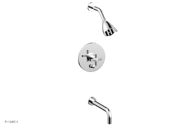 PHYLRICH DPB2134-10 BASIC 10 INCH SPOUT WALL MOUNT PRESSURE BALANCE TUB AND SHOWER SET WITH TUBULAR CROSS HANDLE