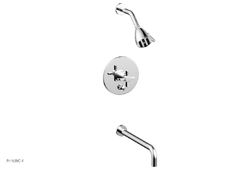 PHYLRICH DPB2137-14 BASIC 14 INCH SPOUT WALL MOUNT PRESSURE BALANCE TUB AND SHOWER SET WITH CROSS HANDLE