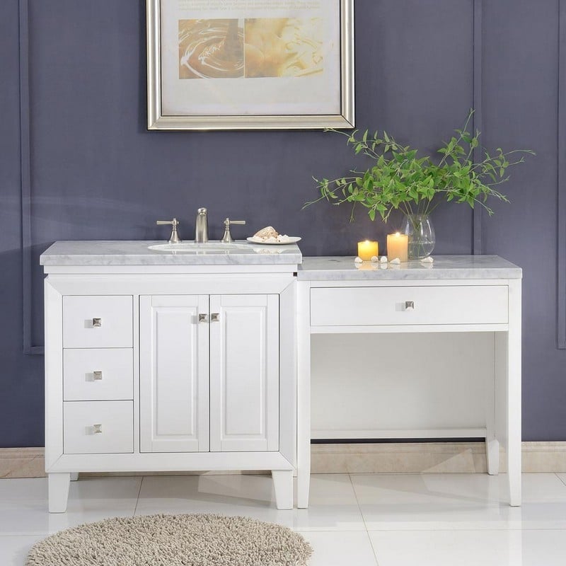 SILKROAD EXCLUSIVE V0320WW67R 67 INCH CARRARA WHITE MARBLE TOP SINGLE SINK BATHROOM VANITY - WHITE