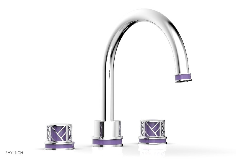 PHYLRICH 222-40-046 JOLIE 10 15/16 INCH THREE HOLES WIDESPREAD KNOB HANDLES DECK MOUNT TUB SET WITH PURPLE ACCENTS