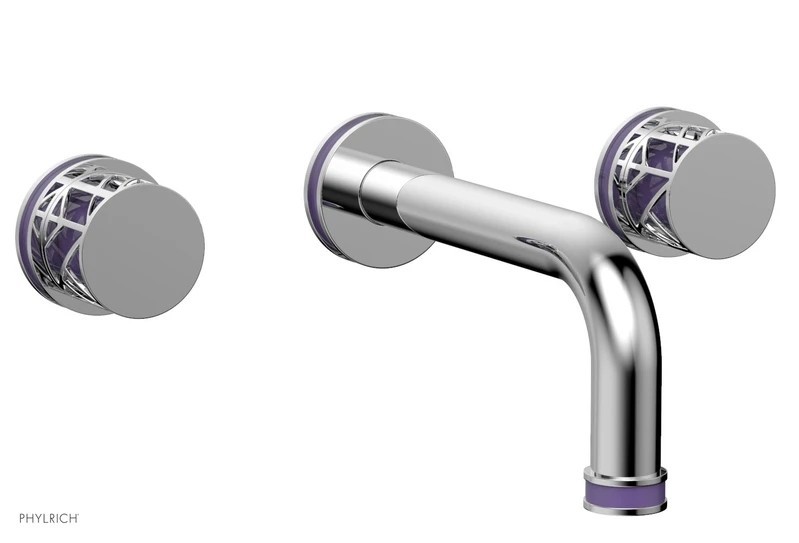 PHYLRICH 222-56-046 JOLIE 7 1/2 INCH THREE HOLES WIDESPREAD KNOB HANDLES WALL MOUNT TUB SET WITH PURPLE ACCENTS