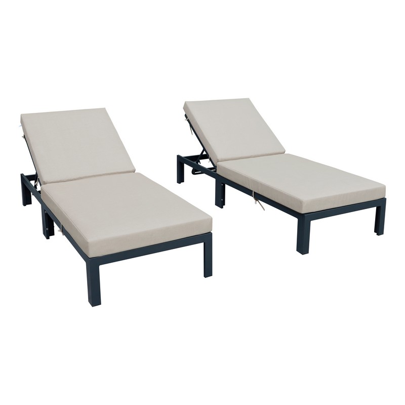 LEISUREMOD CLBL-772 CHELSEA 29 1/2 INCH MODERN OUTDOOR LOUNGE CHAIR CHAISE WITH CUSHIONS, SET OF 2