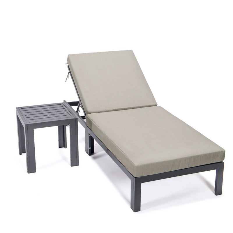 LEISUREMOD CLTBL-77 CHELSEA 29 1/2 INCH MODERN OUTDOOR LOUNGE CHAIR CHAISE WITH SIDE TABLE AND CUSHIONS