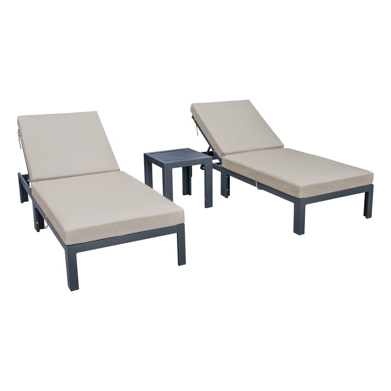 LEISUREMOD CLTBL-772 CHELSEA 29 1/2 INCH MODERN OUTDOOR LOUNGE CHAIR CHAISE WITH SIDE TABLE AND CUSHIONS, SET OF 2