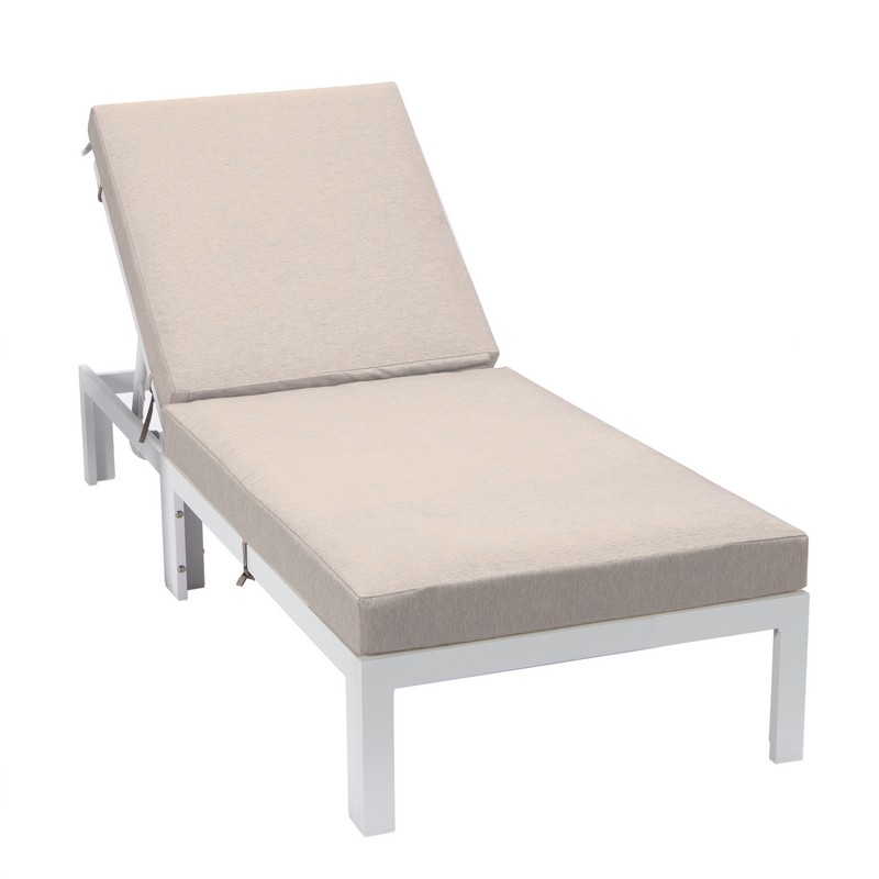 LEISUREMOD CLW-77 CHELSEA 29 1/2 INCH MODERN OUTDOOR WHITE LOUNGE CHAIR CHAISE WITH CUSHIONS