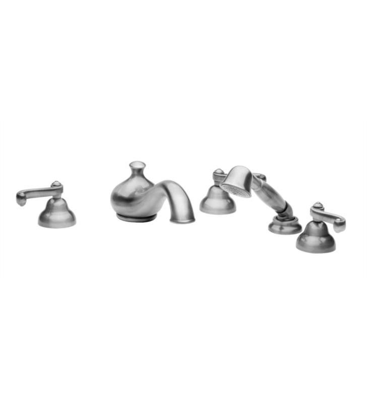 PHYLRICH D2102J1 REVERE & SAVANNAH 4 5/8 INCH FIVE HOLES WIDESPREAD DECK MOUNT TUB SET WITH CURVED LEVER HANDLES AND HAND SHOWER