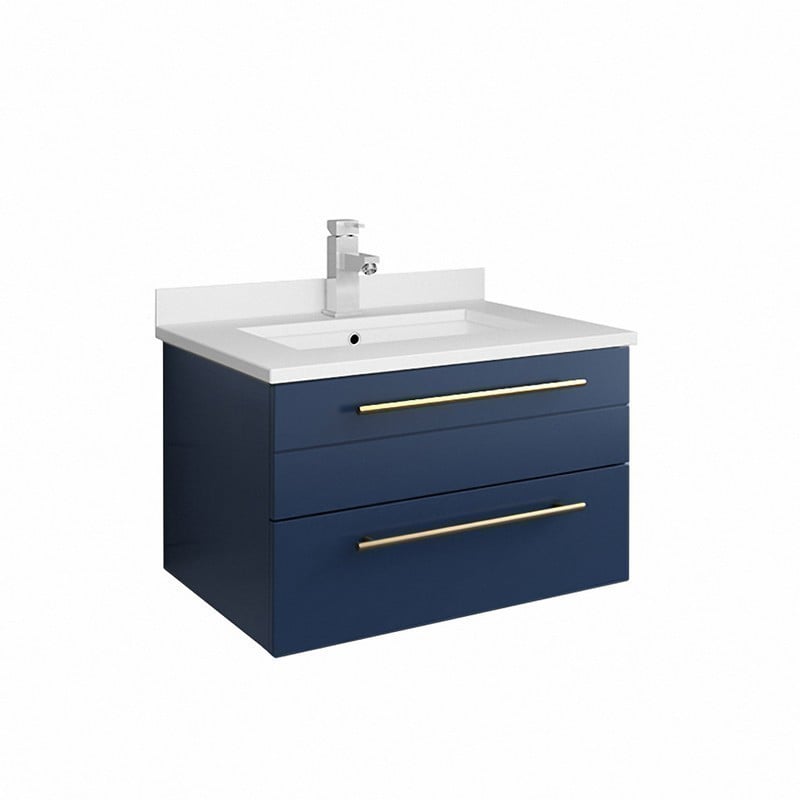 FRESCA FCB6124RBL-UNS-CWH-U LUCERA 24 INCH ROYAL BLUE WALL HUNG MODERN BATHROOM CABINET WITH TOP AND UNDERMOUNT SINK