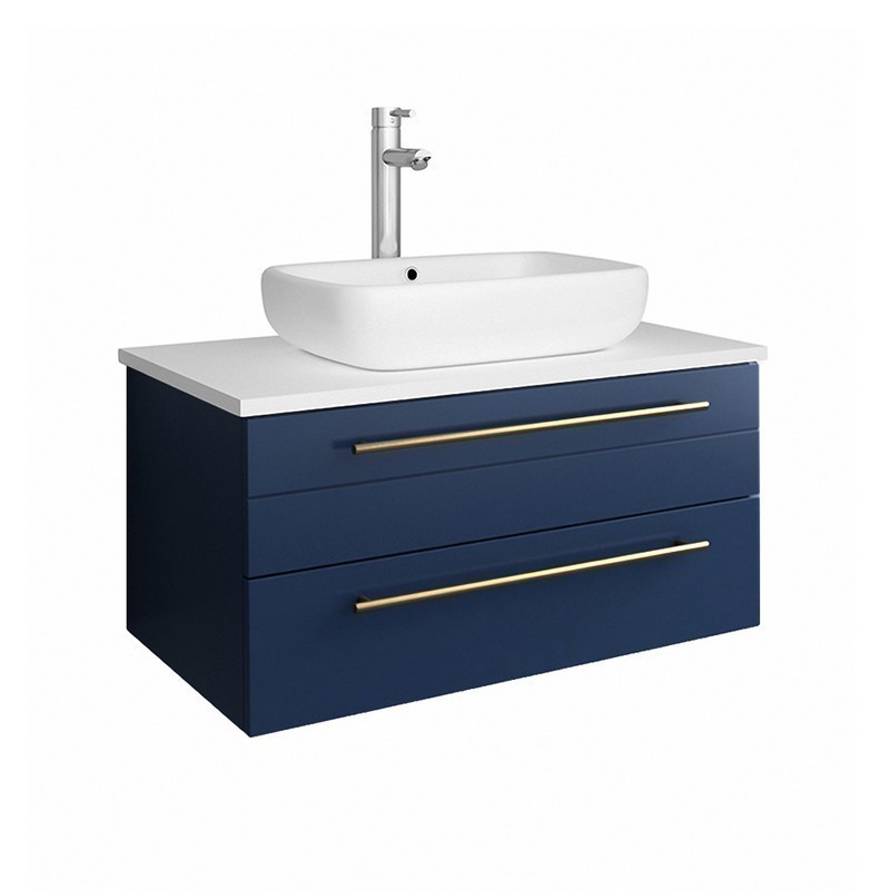 FRESCA FCB6130RBL-VSL-CWH-V LUCERA 30 INCH ROYAL BLUE WALL HUNG MODERN BATHROOM CABINET WITH TOP AND VESSEL SINK