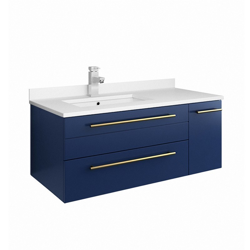 FRESCA FCB6136RBL-UNS-L-CWH-U LUCERA 36 INCH ROYAL BLUE WALL HUNG MODERN BATHROOM CABINET WITH TOP AND UNDERMOUNT SINK - LEFT VERSION