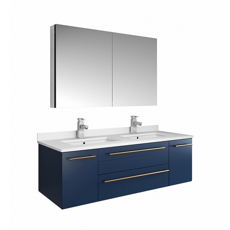 FRESCA FVN6148RBL-UNS-D LUCERA 48 INCH ROYAL BLUE WALL HUNG DOUBLE UNDERMOUNT SINK MODERN BATHROOM VANITY WITH MEDICINE CABINET
