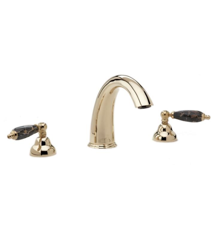PHYLRICH K1158CT CARRARA 7 3/8 INCH THREE HOLES WIDESPREAD DECK MOUNT TUB SET WITH BLACK MARBLE LEVER HANDLES
