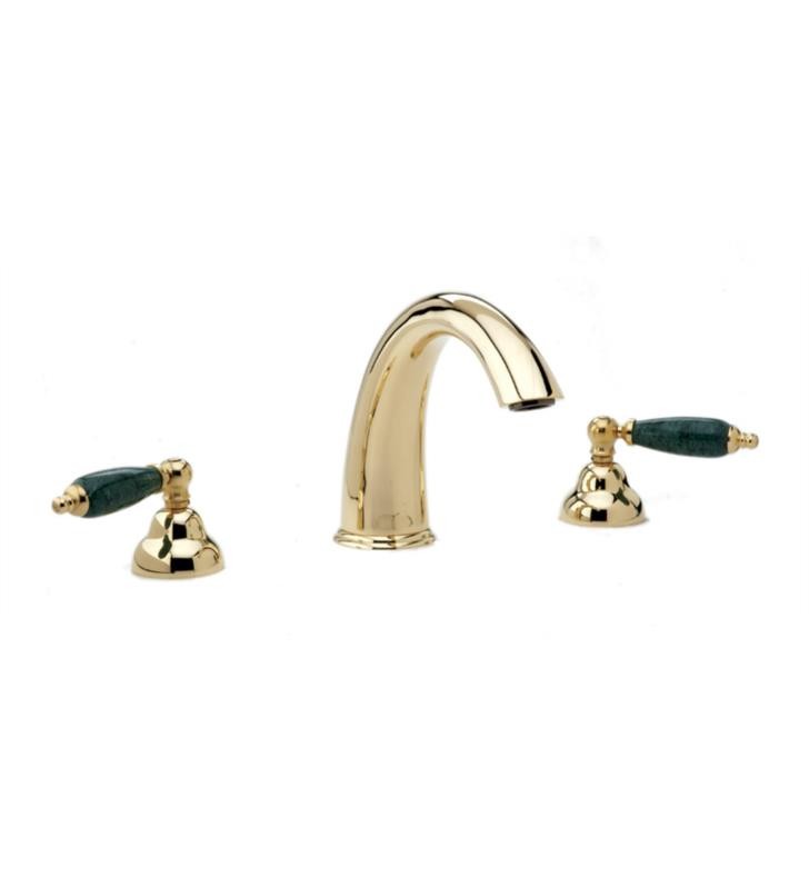PHYLRICH K1158FT CARRARA 7 3/8 INCH THREE HOLES WIDESPREAD DECK MOUNT TUB SET WITH GREEN MARBLE LEVER HANDLES