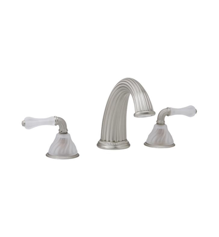 PHYLRICH K1234P MIRABELLA 6 3/4 INCH THREE HOLES WIDESPREAD DECK MOUNT TUB SET WITH FROSTED CRYSTAL LEVER HANDLES