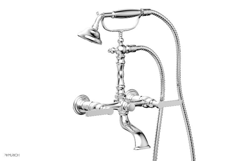 PHYLRICH K2393-21 HEX MODERN 15 3/8 INCH TWO HOLES WALL MOUNT EXPOSED TUB AND HAND SHOWER WITH LEVER HANDLES
