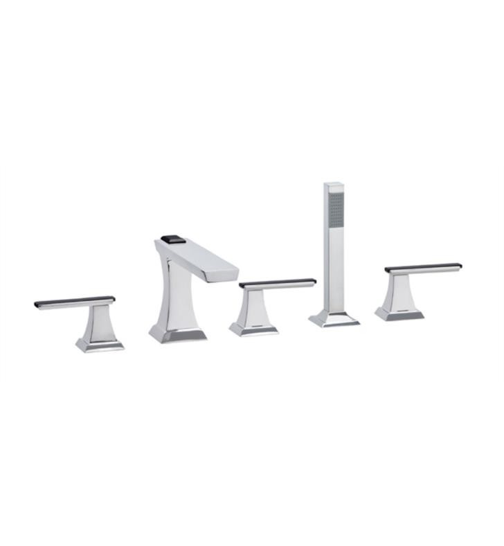 PHYLRICH K2711L WAVELAND 5 5/8 INCH FIVE HOLES WIDESPREAD DECK MOUNT ROMAN TUB FAUCET WITH HAND SHOWER AND LEVER HANDLES