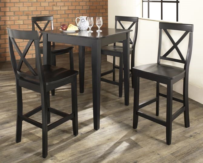 CROSLEY KD520005 PUB TRANSITIONAL DESIGN 5-PIECE DINING SET WITH X-BACK STOOLS