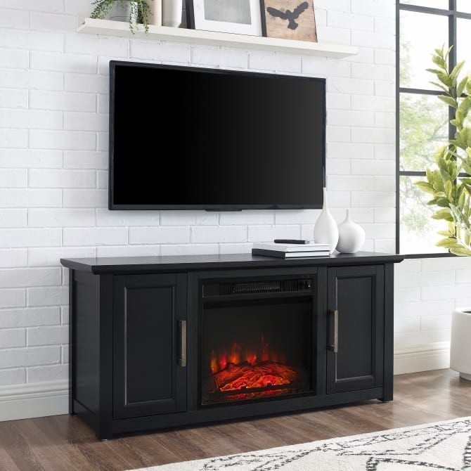 CROSLEY KF100548 CAMDEN 47 3/4 INCH RUSTIC DESIGN LOW PROFILE TV STAND WITH FIREPLACE