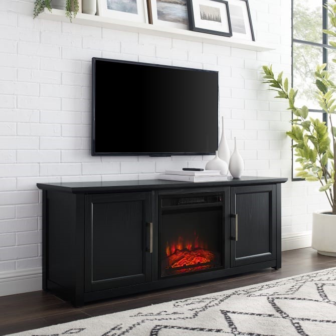 CROSLEY KF100558 CAMDEN 58 INCH RUSTIC DESIGN LOW PROFILE TV STAND WITH FIREPLACE