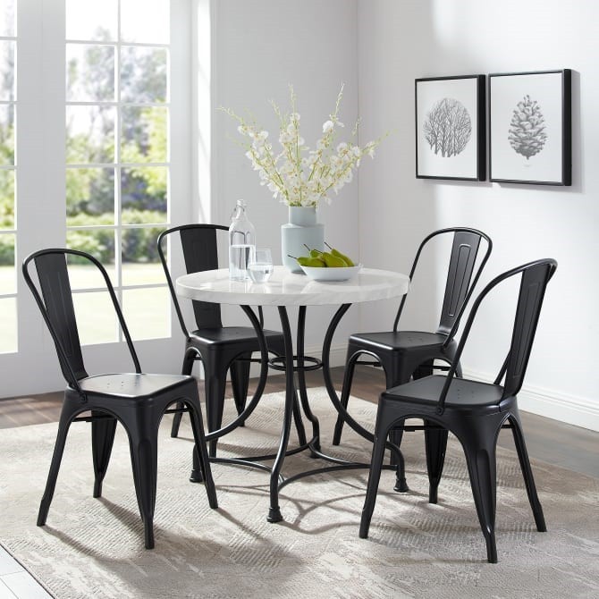 CROSLEY KF13035MB MADELEINE 32 INCH FRENCH INDUSTRIAL DESIGN 5-PIECE DINING SET WITH AMELIA CHAIRS - WHITE MARBLE