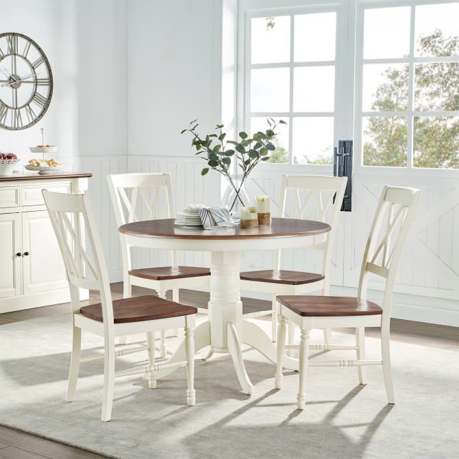 CROSLEY KF13039WH SHELBY TRADITIONAL DESIGN 5-PIECE ROUND DINING SET - DISTRESSED WHITE
