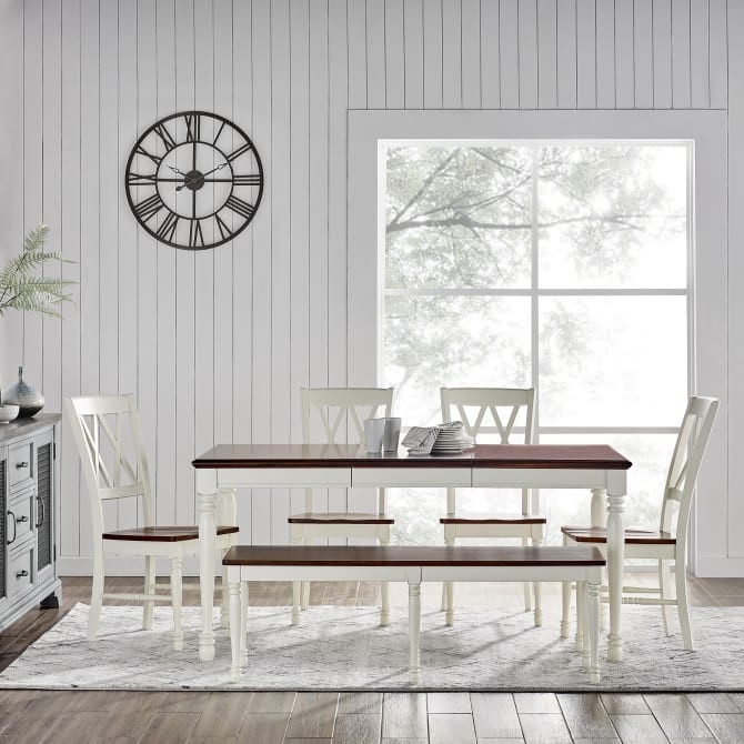 CROSLEY KF20004-WH SHELBY TRADITIONAL DESIGN 6-PIECE DINING SET - DISTRESSED WHITE