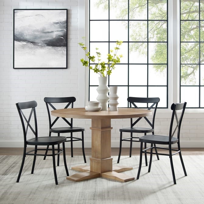 CROSLEY KF20007RB-MB JOANNA 98 INCH MODERN FARMHOUSE DESIGN 5-PIECE ROUND DINING SET WITH CAMILLE CHAIRS - MATTE BLACK