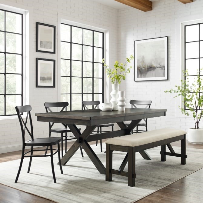CROSLEY KF20013SL-MB HAYDEN 123 INCH MODERN FARMHOUSE DESIGN 6-PIECE DINING SET WITH CAMILLE CHAIRS - MATTE BLACK
