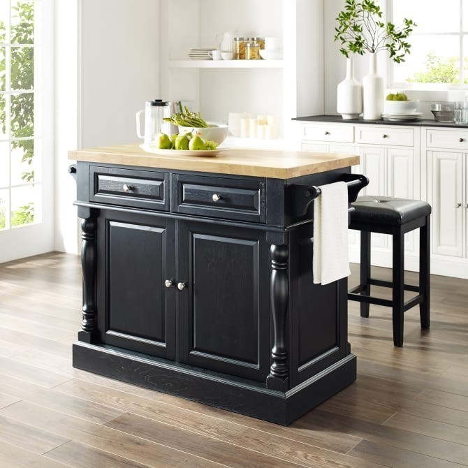 CROSLEY KF300065 OXFORD 47 3/4 INCH TRADITIONAL DESIGN KITCHEN ISLAND WITH SQUARE SEAT STOOLS